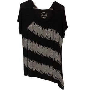 Black Asymmetrical Style Tunic Top With Silver Embellishments Made By INC